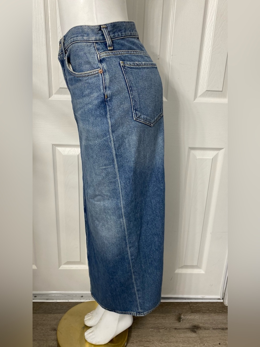 Agolde Light Blue Straight-Leg Denim Skirt with Center Slit - Picture 5 of 11